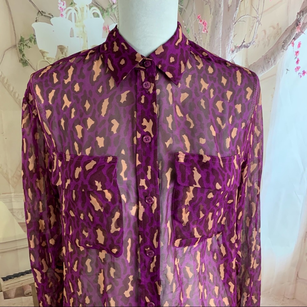 Equipment Sheer Pink Leopard Animal Button down - Picture 3 of 14